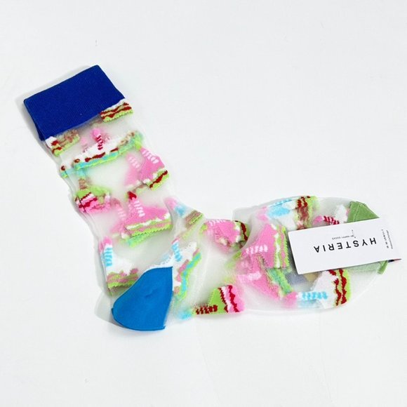Happy Socks Hysteria Cake With Candles Sheer Women Grace Ankle Socks - Picture 1 of 4
